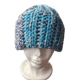 Blue and Gray Crochet Beanie
